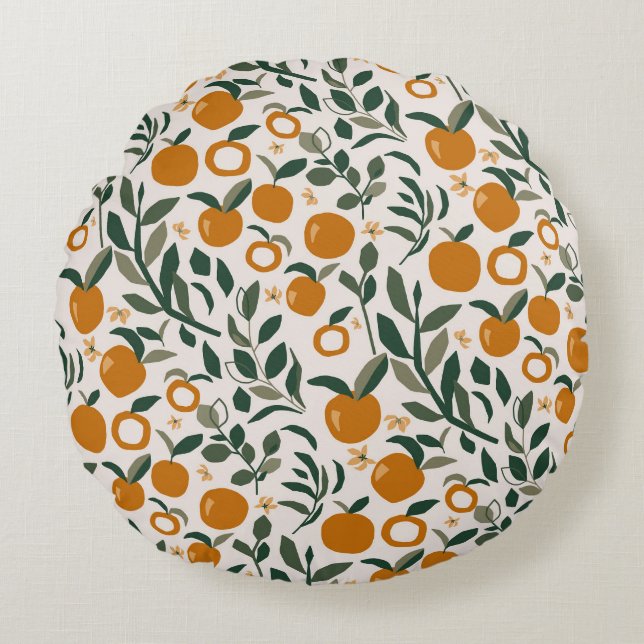 Spanish Orchard - pattern of oranges and leaves Round Pillow (Front)