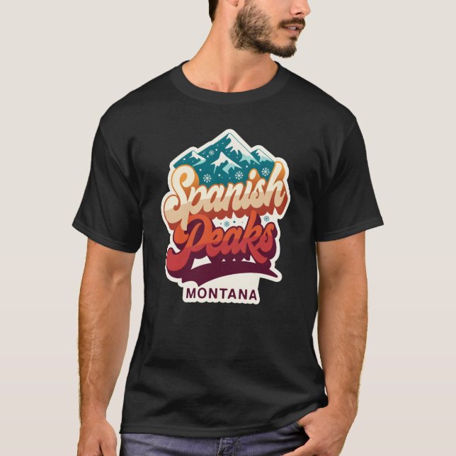 Spanish Peaks Montana Retro 70s Black T-Shirt | Vi (Devant)