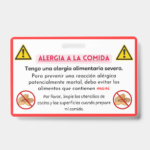 Spanish Peanut Allergy Alert Chef Card  Badge