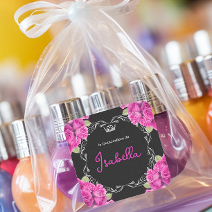 SPANISH PINK & BLACK QUINCEAÑERA - ELEGANT ROSES SQUARE STICKER