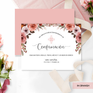 Spanish Pink Floral Girl's Confirmation Thank You Card