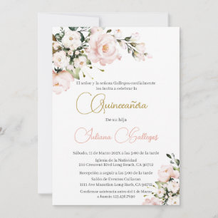 Spanish Pink Floral Quinceanera invitation