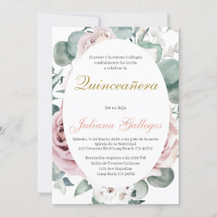 Spanish Pink Floral Quinceanera invitation