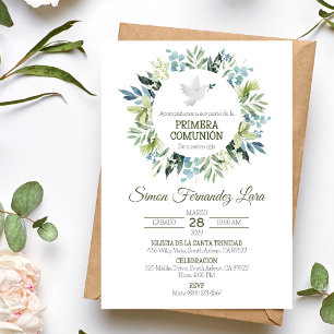 Spanish Primera Comunion Greenery First Communion Invitation