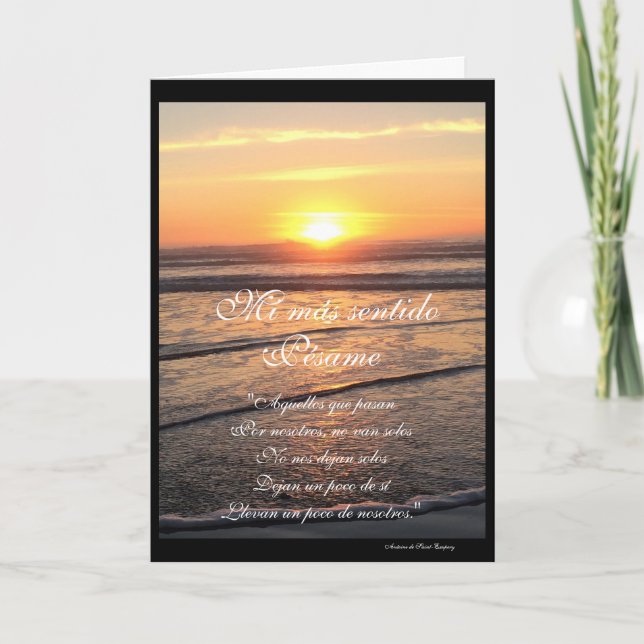Spanish: puesta de sol y poema pesame / sympathy card (Front)