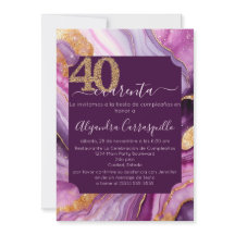 Spanish Purple Pink Gold Agate 40th Birthday Party