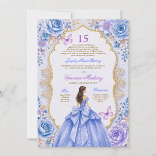 Spanish Quinceañera Blue Dress 15 Años Princess Invitation