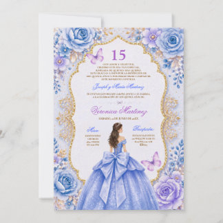 Spanish Quinceañera Blue Dress 15 Años Princess Invitation