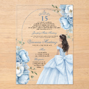Spanish Quinceañera Dusty Blue 15 Años Princess Acrylic Invitations