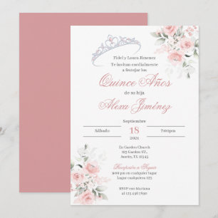 Spanish Quinceanera Pink Floral Invitation
