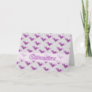 Spanish Quinceañera Pink Purple Hearts Card