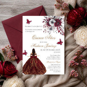 Spanish Quinceanera red floral Invitation