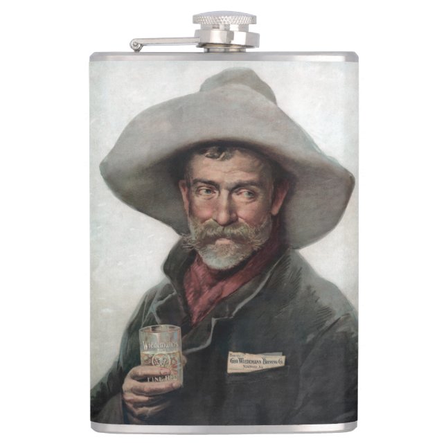 Spanish Ranchero Cowboy in Old West Saloon Hip Flask (Front)