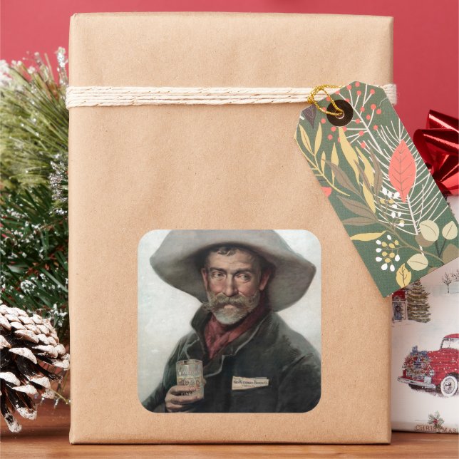 Spanish Ranchero Cowboy in Old West Saloon Square Sticker (Holiday)