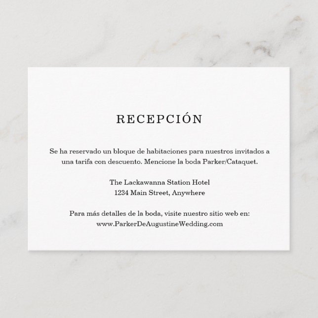 Spanish Reception Information Enclosure Card (Front)