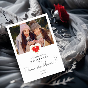 Spanish Red Heart Photo Dama de Honor Quinceañera Invitation