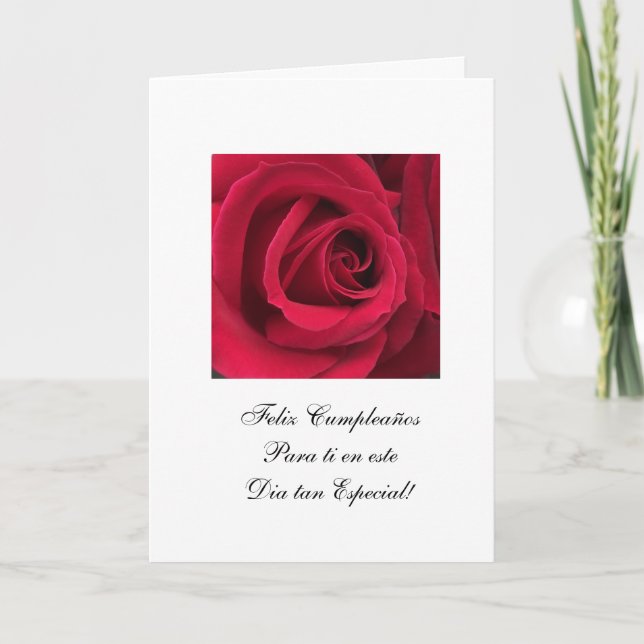 Spanish: Red rose Cumpleanos/birthday Card (Front)