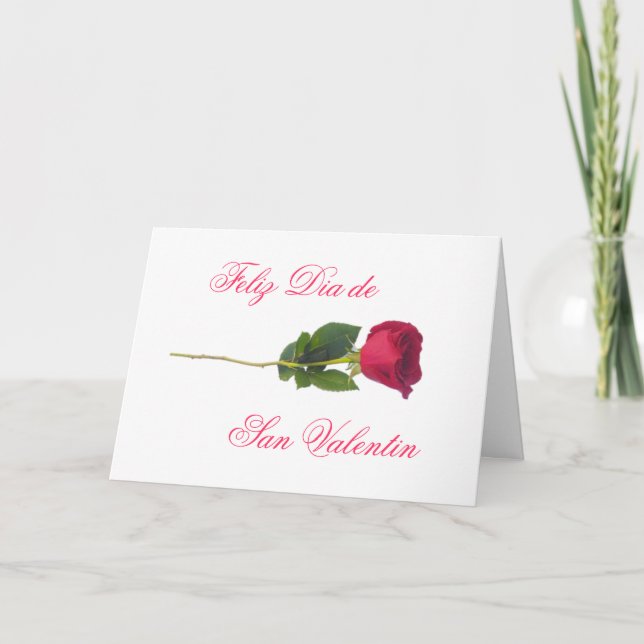 Spanish: red rose-Valentine's day Holiday Card (Front)