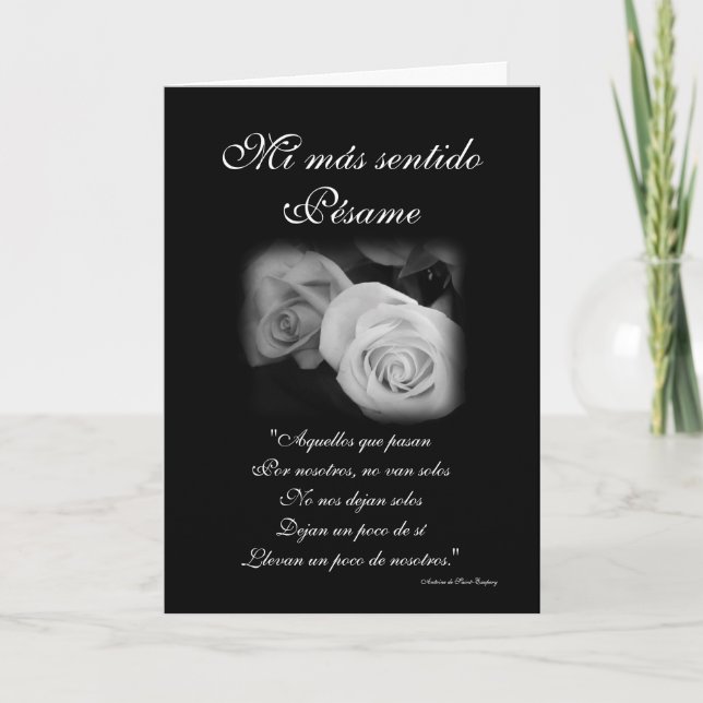 Spanish: rosa y poema de Pesame B&W sympathy card (Front)