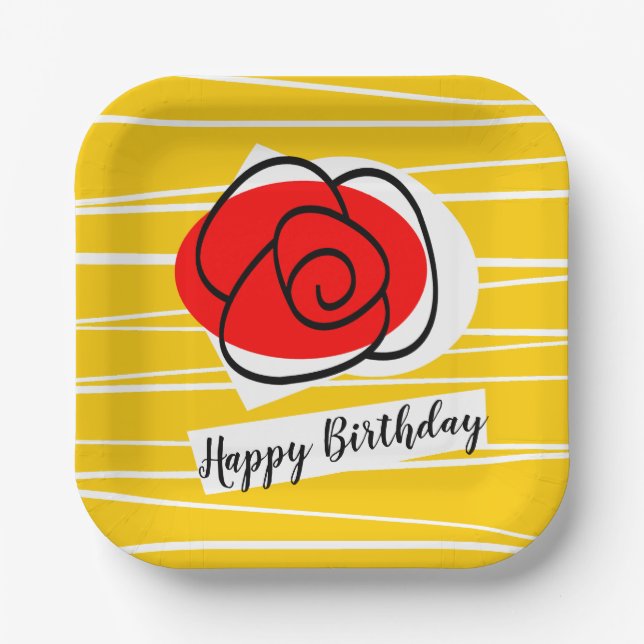 Spanish Rose Birthday square paper plate (Front)