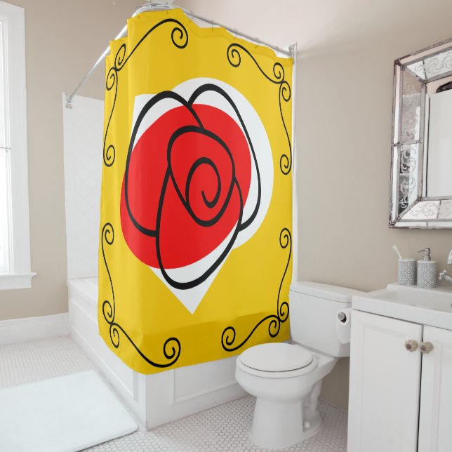Spanish Rose Corners shower curtain (In Situ)