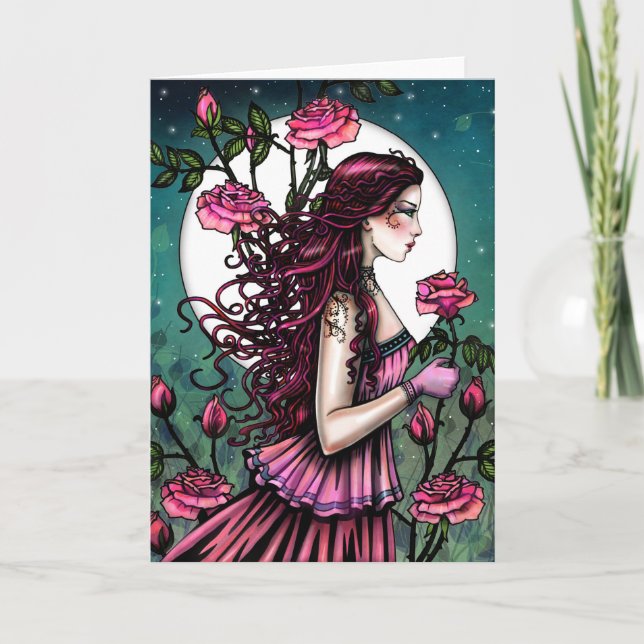 Spanish Rose Fantasy Maiden Fairy Art Card (Front)