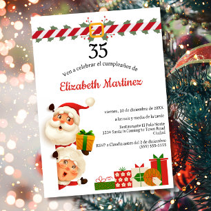 Spanish Santa & Mrs Claus Christmas 35th Birthday  Invitation