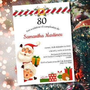 Spanish Santa & Mrs Claus Christmas 80th Birthday  Invitation
