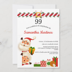 Spanish Santa & Mrs Claus Christmas 99th Birthday  Invitation