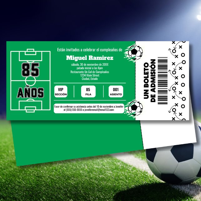 Spanish Soccer Game Ticket for 85th Birthday Party Invitation (Creator Uploaded)