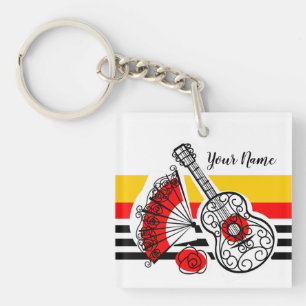 Spanish Souvenirs Classic Stripe Name square Keychain