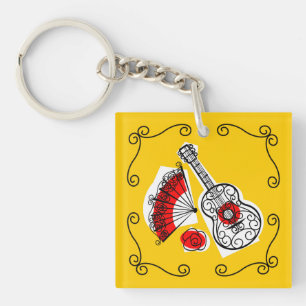 Spanish Souvenirs Corners Text acrylic square Keychain