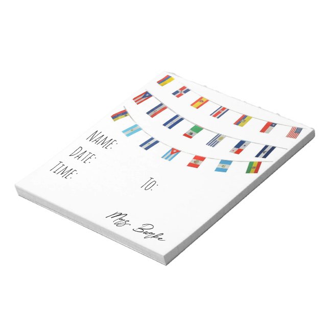 Spanish Speaking countries Hall pass notepad (Rotated)