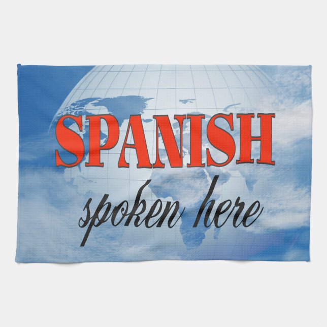 Spanish spoken here cloudy earth kitchen towel (Horizontal)