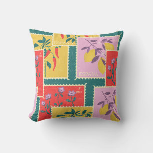 Spanish stamps throw pillow