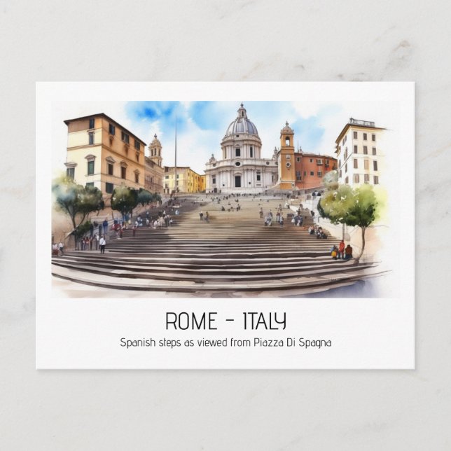 Spanish steps watercolor Rome Italy curio keepsake Postcard (Front)