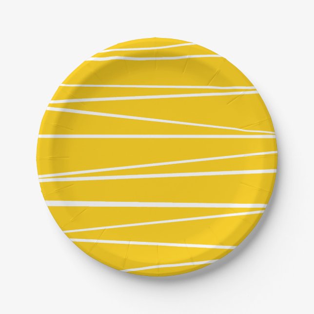 Spanish Stripe Yellow round Paper Plate (Front)