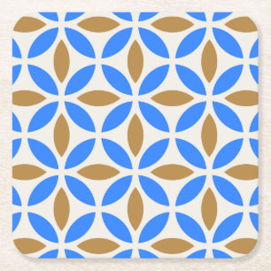 Spanish style blue and brown petals square paper coaster