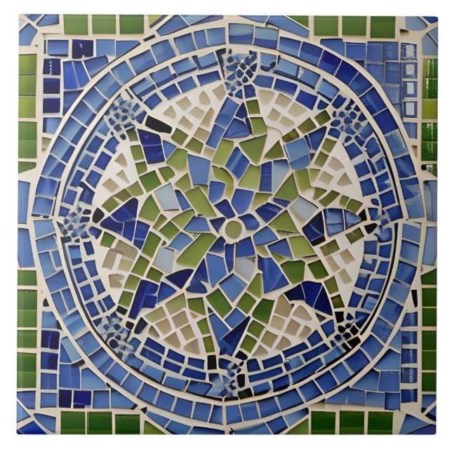 Spanish Style Simulated Mosaic Blue and Green Tile (Front)