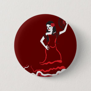 spanish sugar skull dancer 2 inch round button
