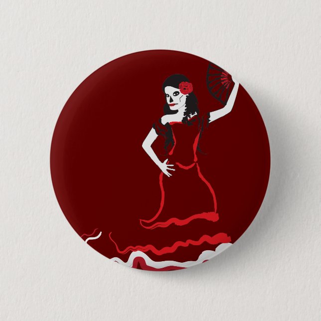 spanish sugar skull dancer 2 inch round button (Front)