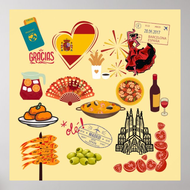 Spanish Symbols Travel Lovers Poster (Front)