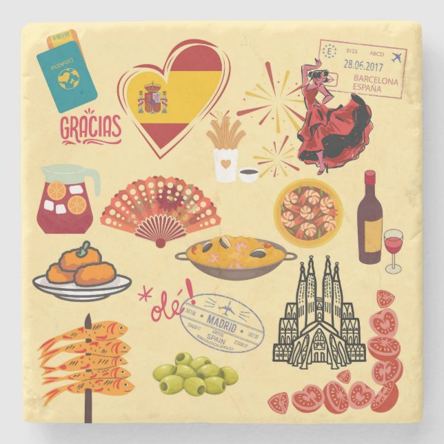 Spanish Symbols Travel Lovers Stone Coaster (Front)