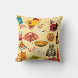 Spanish Symbols Travel Lovers Throw Pillow