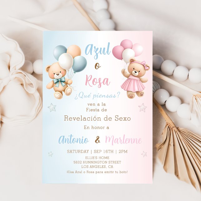 Spanish Teddy Bear Gender Reveal Invitation (Creator Uploaded)
