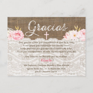 Spanish Thank You Card for Baptism Bautizo Gracias