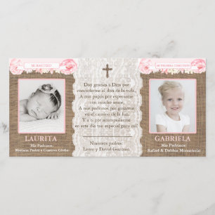 Spanish thank you card; sisters baptism communion card