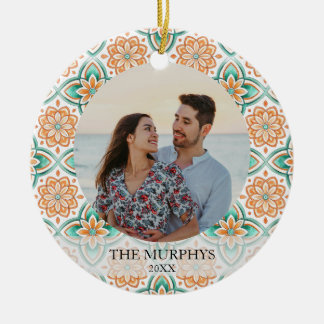 Spanish Tile Family Photo Christmas Ceramic Ornament