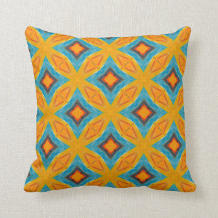 Spanish Tile Geometric Yellow Blue Throw Pillow