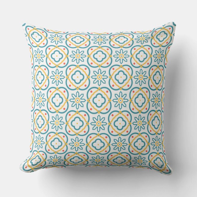 Spanish Tile Mediterranean Blue Yellow Orange Outd Outdoor Pillow (Front)